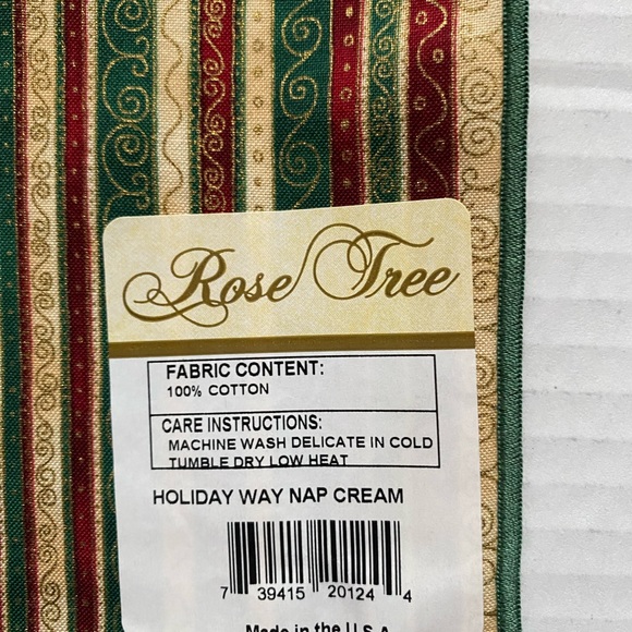 Rose Tree Holiday Way Napkins Set of 6 Gold Green Red Christmas Cotton NEW - Picture 2 of 5